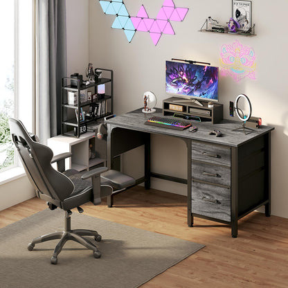 Lufeiya Computer Desk with File Drawers Cabinet, 47 Inch Reversible Home Office Desks with Filing Cabinet for Small Space, Gaming Study Writing Table PC Desks, Black