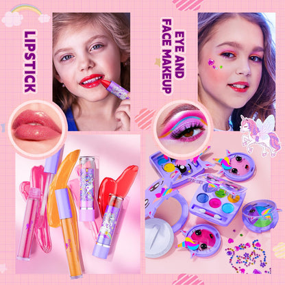 Beayuck Kids Makeup Kit for Girls - Girls Makeup Kit Toys, Real Washable Cosmetic Set with Storage Case, Kids Play Makeup Set for Christmas Birthday Gift 3 4 5 6 8 10 11 12+ Years Old, Pink