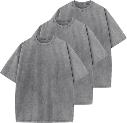 Men's Cotton T-Shirts Oversized Unisex Short Sleeves Casual Loose Wash Solid Basic Tee Tops