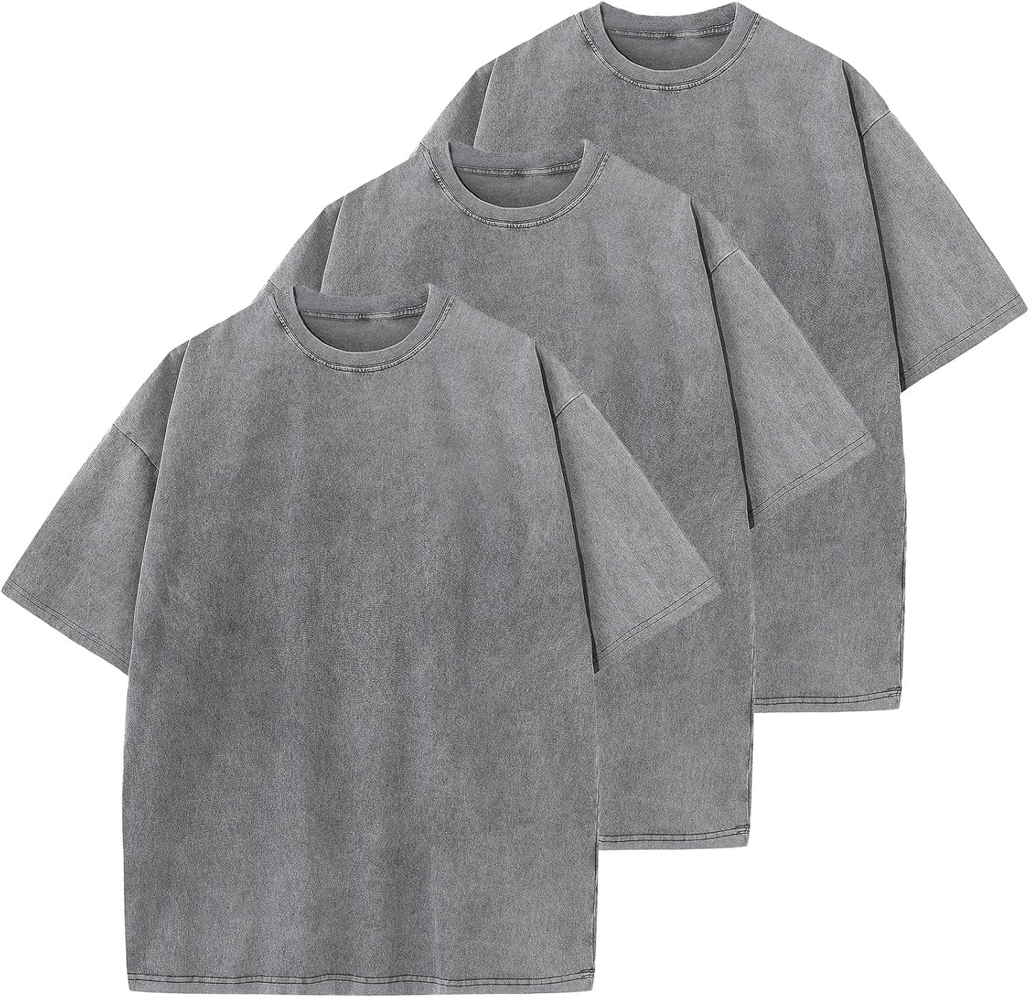 Men's Cotton T-Shirts Oversized Unisex Short Sleeves Casual Loose Wash Solid Basic Tee Tops