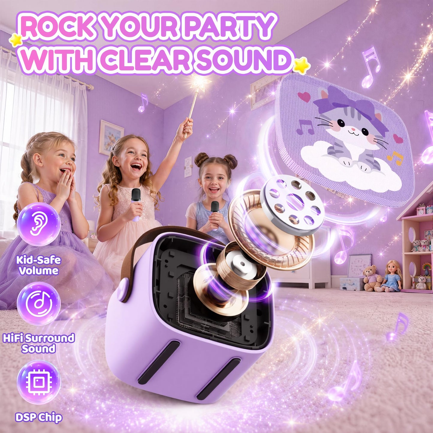 YLL Mini Karaoke Machine for Kids Adults, Portable Bluetooth Speaker with 2 Wireless Microphones, Trendy Birthday Gifts Toys for Girls Ages 3, 4, 5, 6, 7, 8, 9, 10+ Years Old Home Family Party (P-ink)