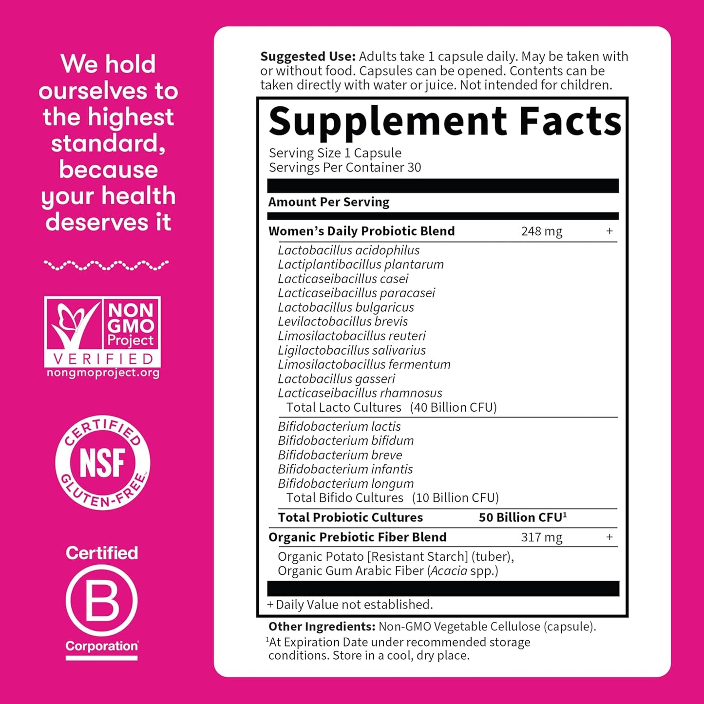 Garden of Life Dr. Formulated Once Daily Women's Probiotics with 50 Billion CFU & Organic Prebiotics – Vaginal Health, Digestive Support, Immune Support, Dairy Free, 30 Capsules