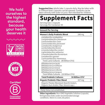 Garden of Life Dr. Formulated Once Daily Women's Probiotics with 50 Billion CFU & Organic Prebiotics – Vaginal Health, Digestive Support, Immune Support, Dairy Free, 30 Capsules