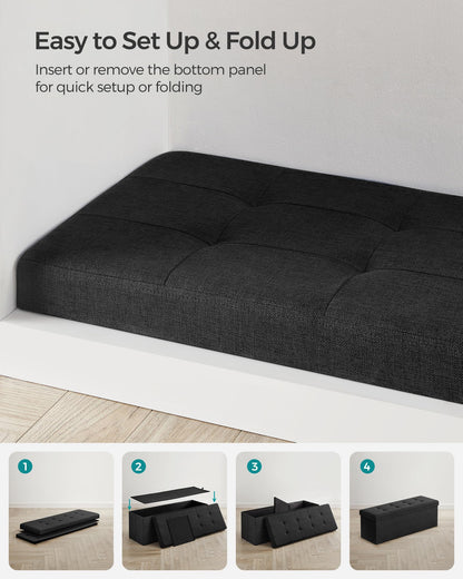 SONGMICS MAZIE Collection - 30 Inches Folding Storage Ottoman Bench, Ottoman Foot Rest, End of Bed Bench, Storage Chest, Load 660 lb, for Living Room, Bedroom, Entryway, Dark Gray ULSF47K