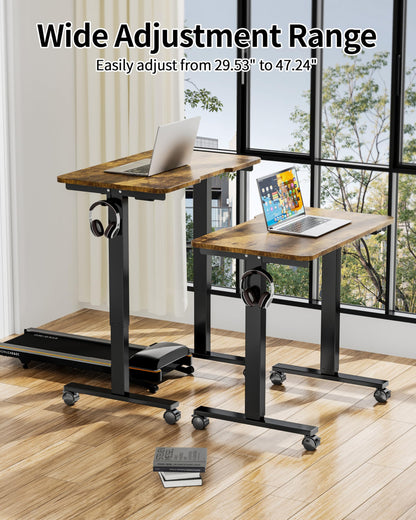Okin Small Electric Standing Desk, 36" x 24" Whole Piece Height Adjustable Desk, Oak Sit to Stand Computer Workstation with Wheels for Home Office