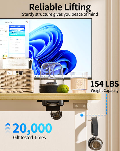 Okin Small Electric Standing Desk, 36" x 24" Whole Piece Height Adjustable Desk, Oak Sit to Stand Computer Workstation with Wheels for Home Office
