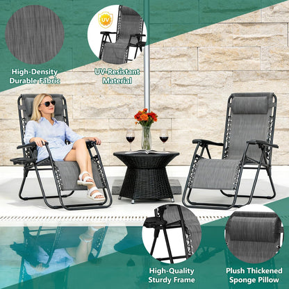 Alpen Zero Gravity Lounge Chair Set of 2, Patio Chair Folding Lounge Chairs for Outside, Portable Camping Chairs with Pillow and Cup Holder, Outdoor Recliner for Beach Outdoor Camping, Black