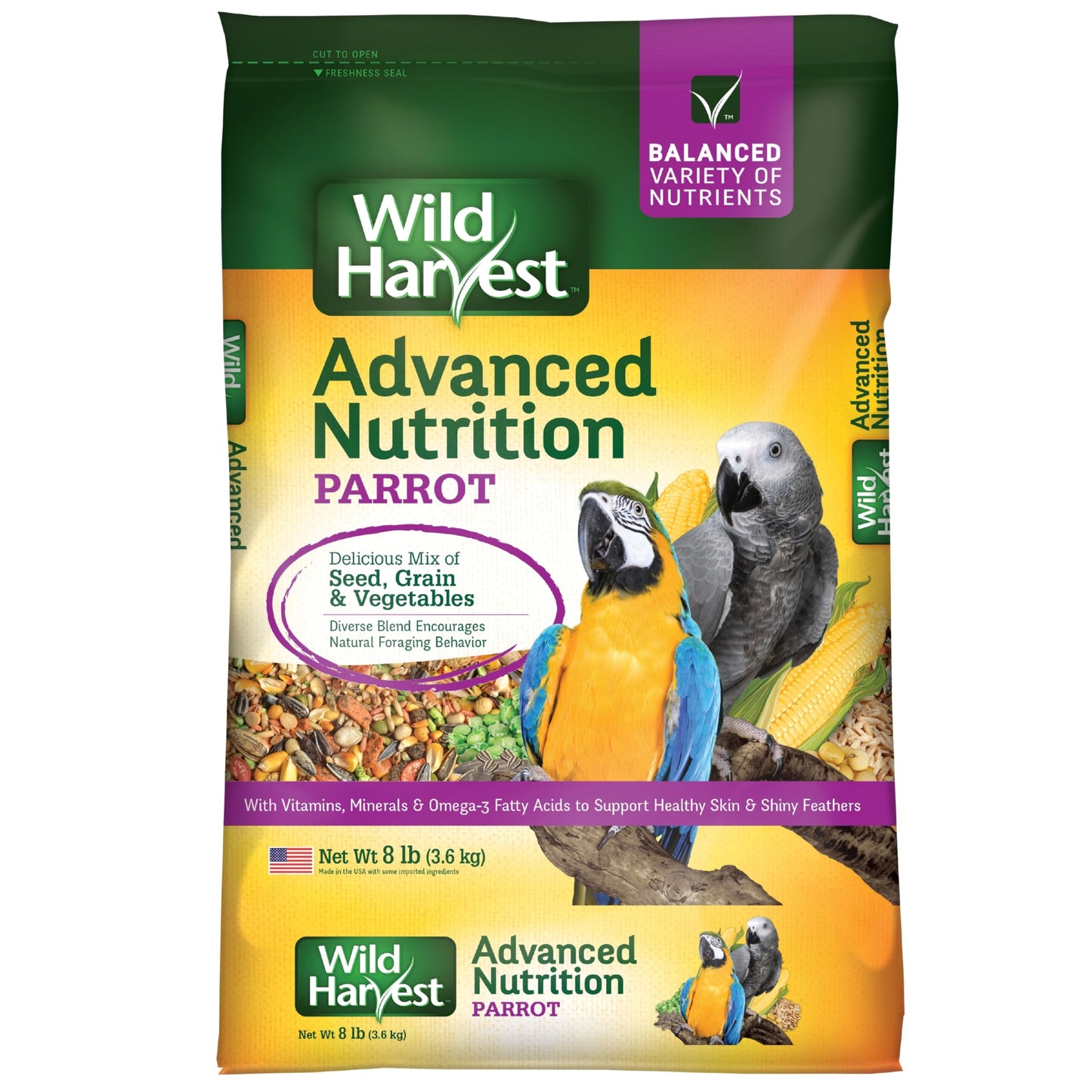 Wild Harvest Advanced Nutrition Parrot 8 Pounds, Seed, Grain and Vegetable Mix (Pack of 2)