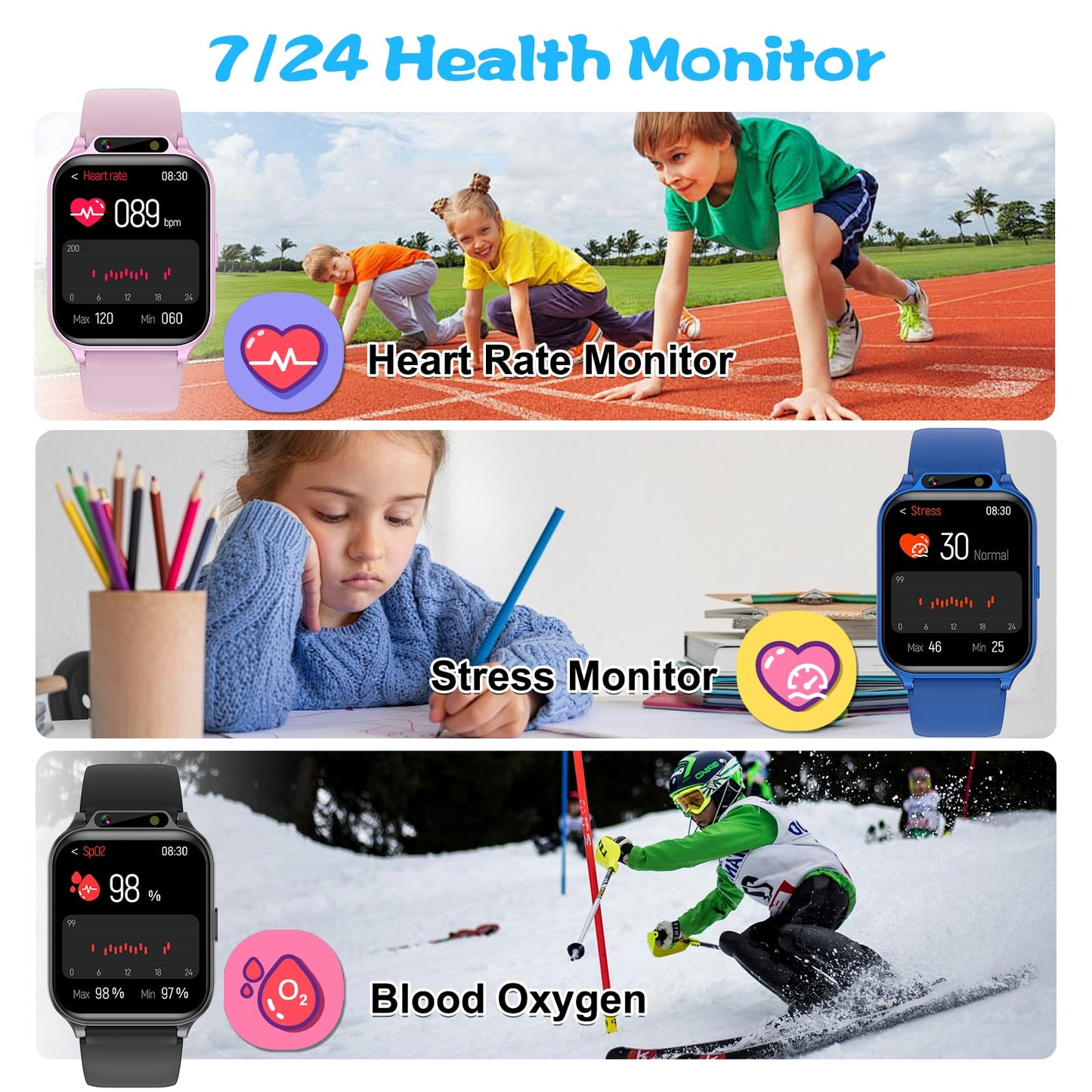 Smart Watch for Kids, 1.85" Fitness Tracker with Heart Rate, Sleep Monitor, IP68 Waterproof Smartwatches with Video Music, Pedometer, Game, NO APP/Phone, Gift for Boys Girls. (Classic, Black)