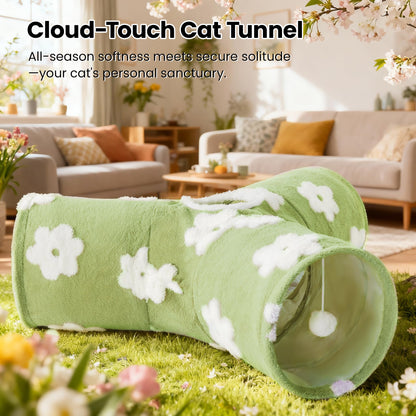 Tempcore Pet Cat Tunnel Tube Toys 3 Way Collapsible, Tunnels for Indoor Cats, Interactive Tube with Teaser Wand, Peek Holes & Hanging Ball, Black & Blue