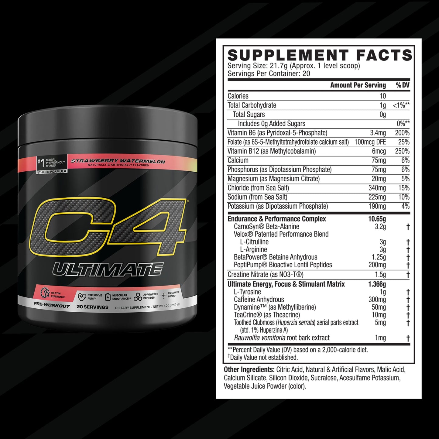 C4 Ultimate Pre Workout Powder Watermelon - Sugar Free Preworkout Energy Supplement for Men & Women - 300mg Caffeine + 3.2g Beta Alanine + 2 Patented Creatines - 20 Servings