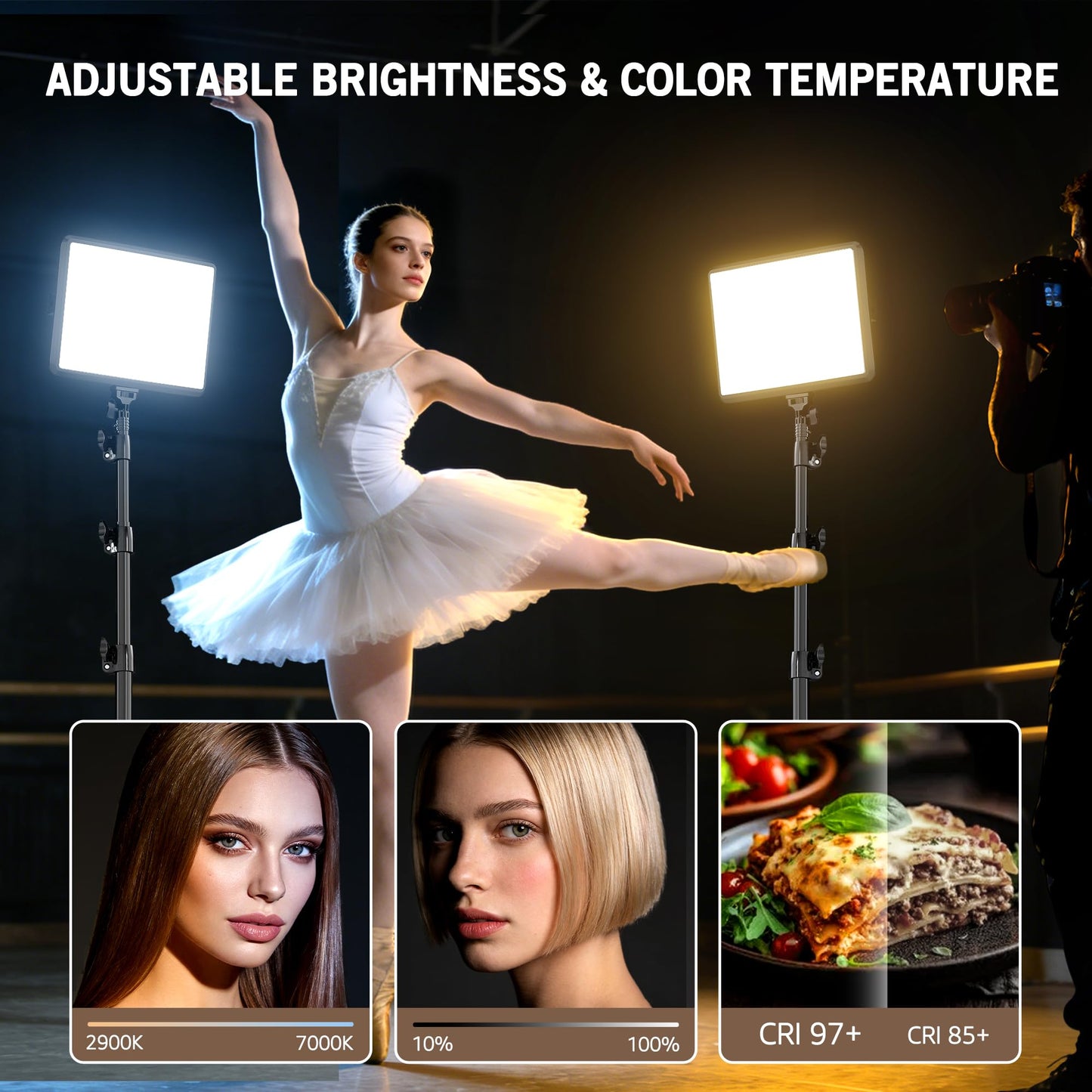 2-Pack LED Video Light Kit, NiceVeedi Studio Light, 2800-6500K Dimmable Photography Lighting Kit with Tripod Stand&Phone Holder, 73" Stream Light for Video Recording, Game Streaming, YouTube