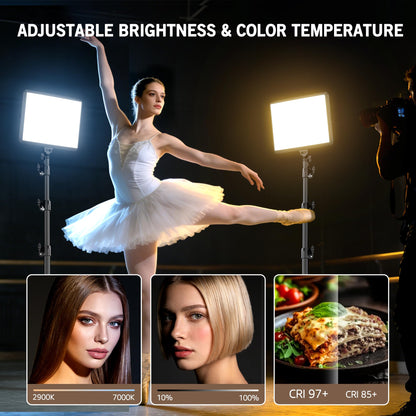 2-Pack LED Video Light Kit, NiceVeedi Studio Light, 2800-6500K Dimmable Photography Lighting Kit with Tripod Stand&Phone Holder, 73" Stream Light for Video Recording, Game Streaming, YouTube