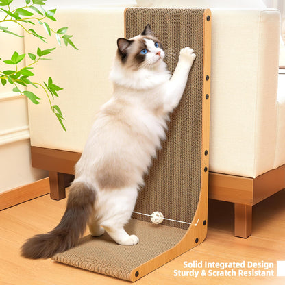 Value 2-Pack 23.6 Inch L-Shaped Cardboard Cat Scratcher, Dual Use (Vert/Horiz) Scratch Pad with Toy Balls, Wall-Mountable Furniture Protector Cat Scratchers for Indoor Cats