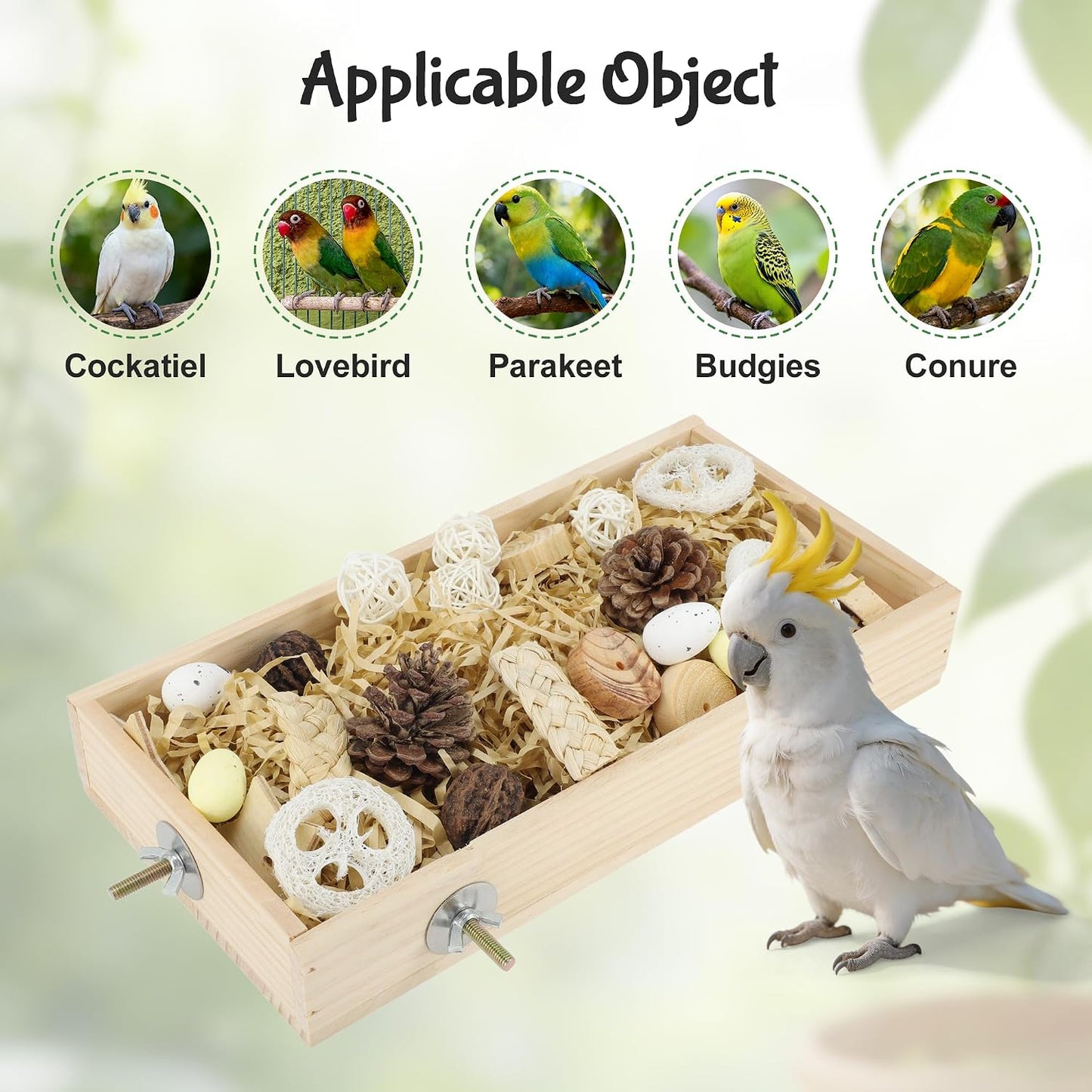 Bird Foraging Toys Box, Wooden Foraging and Shredding Toy for Birds, Bird Box for Mental Stimulation, Wood Colour