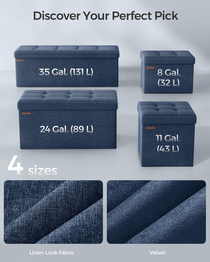 SONGMICS MAZIE Collection - 30 Inches Folding Storage Ottoman Bench, Ottoman Foot Rest, End of Bed Bench, Storage Chest, Load 660 lb, for Living Room, Bedroom, Entryway, Dark Gray ULSF47K