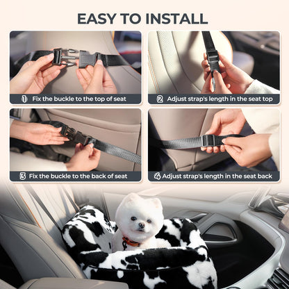 BurgeonNest Dog Car Seat for Small Dogs, Soft Pet Car Travel Home Bed Under 25 lbs, Fully Detachable and Washable Cat Booster Carseats with Storage Pockets and Clip-On Leash Portable Carrier,Black
