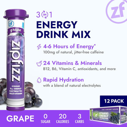 Zipfizz Daily Energy Drink Powder, Blood Orange, 20 Pack | 3-in-1 Sustained Energy, Rapid Hydration, and Essential Vitamins | Sugar-Free | Electrolyte Powder | Contains Vitamin B-12 & Antioxidants