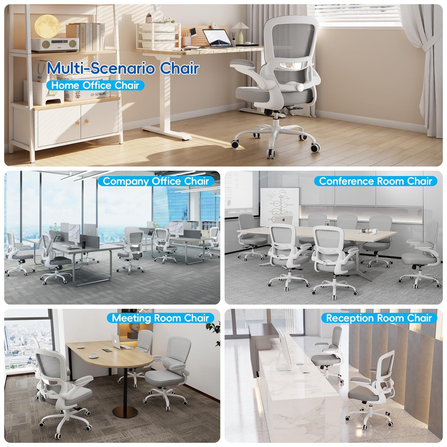 TRALT Ergonomic Office Chair - Desk Chair with Adjustable Lumbar Support Computer Chair - Mesh Comfy Chair with Flip-up Armrests - Gaming Chairs for Adults Home Office (Leather, White)