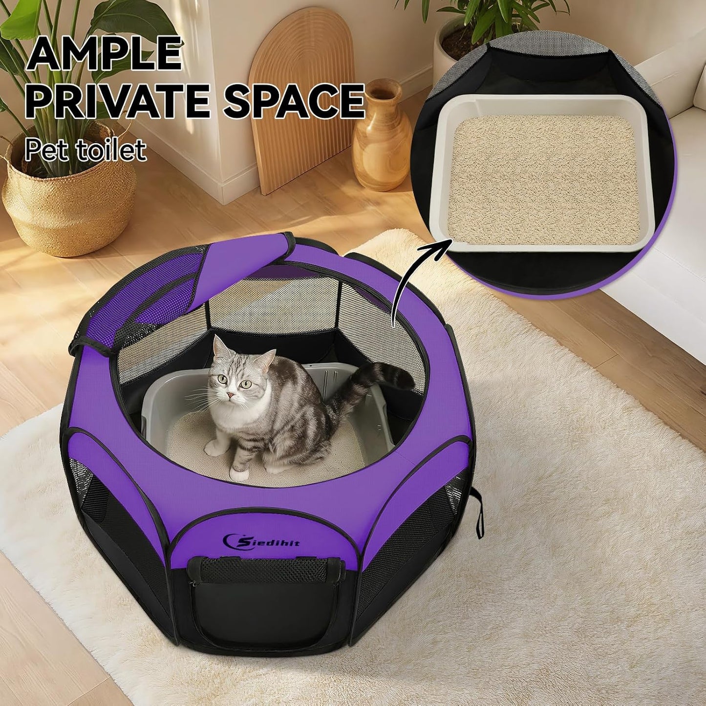 Siedihit Dog Cat Playpen, Puppy Pet Playpen Indoor for Small Dog Crate Tent Cage Outdoor, Portable Pop Up Dogs Enclosure Kennel with Carrying Case for Dogs/Cats/Rabbits(Grey, Small