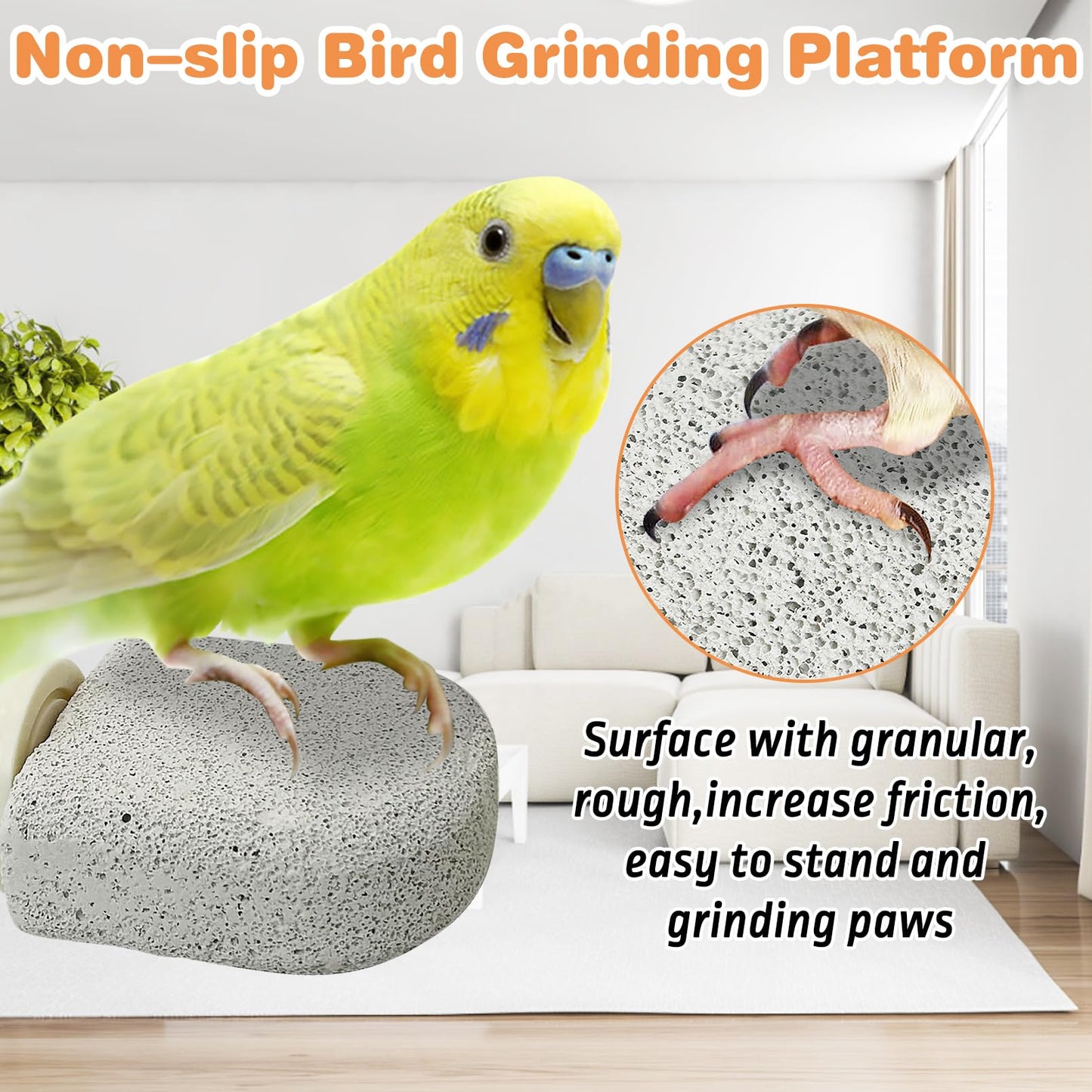 PINVNBY 4 PCS Bird Perch Stands Parrot Calcium Perch Beak Grinding Stone Foot Claws Trimmer Parakeet Platform Parrot Chewing Toys for Small Medium Cockatiel Conure Lovebird Finch