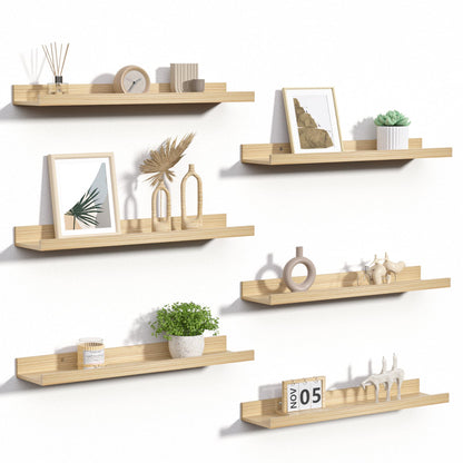 upsimples Floating Shelves for Wall, Wall Shelves for Decor Storage Set of 6, Wall Mounted Wood Shelf for Bedroom, Living Room, Bathroom, Kitchen, Picture Ledge Shelf, Black