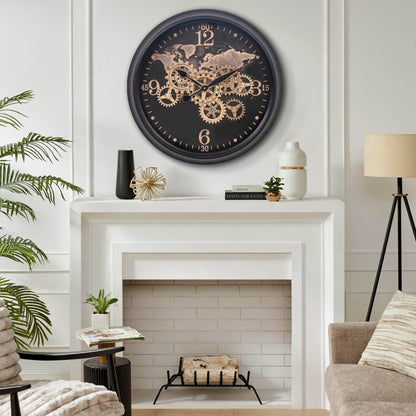 CLXEAST Mid Century Minimalist Modern Wall Clocks,24 Inch Wall Clock with Moving Gears, Large Cream Gold Wall Clocks for Living Room Decor,House Warming Gifts New Home