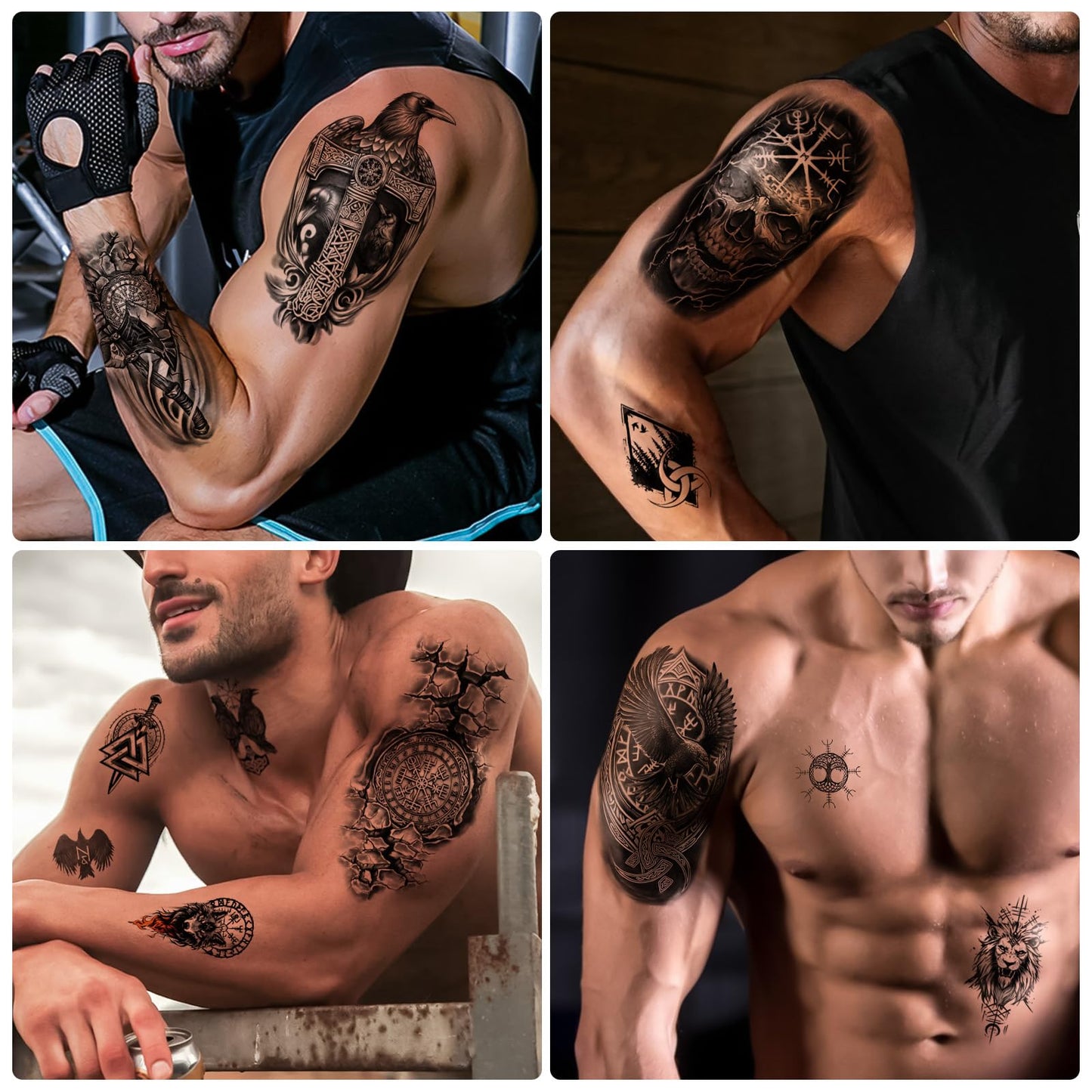 Yazhiji 36 Sheets Temporary Tattoos Stickers, 12 Sheets Fake Body Arm Chest Shoulder Tattoos for Men or Women with 24 PCS Tiny Black Tattoos