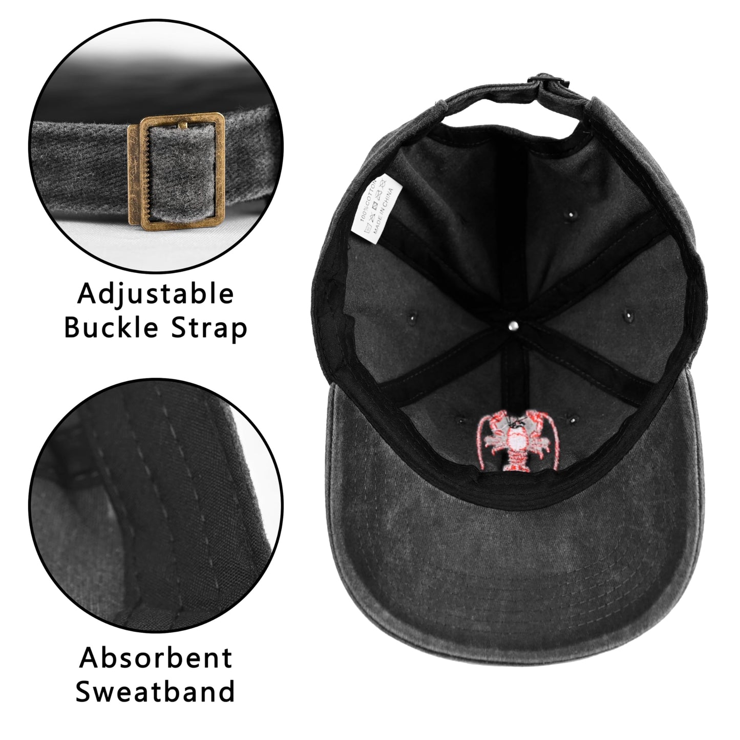 Embroidered Baseball Cap Adjustable Vintage Washed Distressed Denim Baseball Hat for Women Men