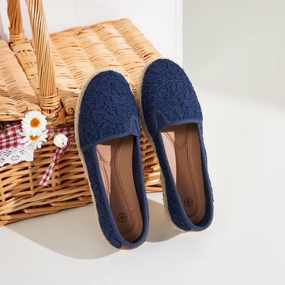 BABUDOG Women's Flats with Flower Embroideried,White Lace Ballet Flats,Comfortable Dress Flats