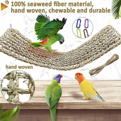 Bird Seagrass Mat 30 x 7 Inch Parrot Natural Seagrass Woven Net Hammock Parakeet Climbing Rope Ladder Mat Chew Toys Cage Accessories for Pigeon Macaw Cockatiel Conure Cockatoo Rat Bearded Dragon