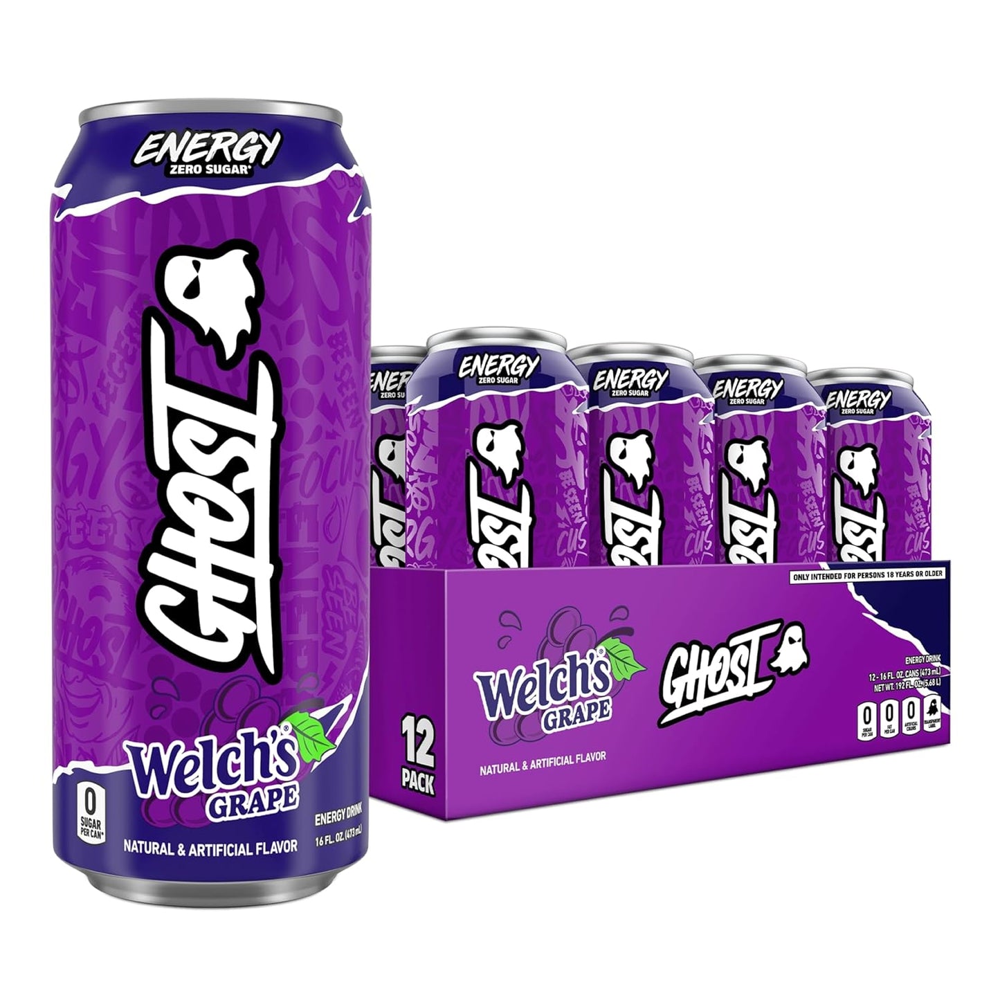 GHOST Energy Drink, Zero Sugars, 12-Pack, Cherry Limeade, 16oz | Energy & Focus Pre Workout Drink, No Artificial Colors, Gluten-Free, Vegan - 200MG Natural Caffeine, L-Carnitine, Taurine