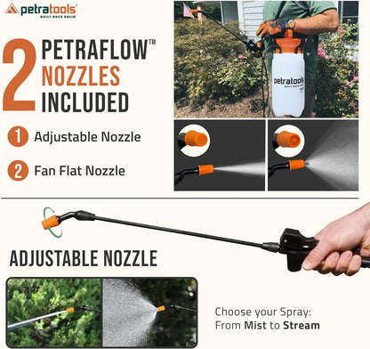 Petratools 1 Gallon Pump Sprayer – HD101 Garden Sprayer for Weeds, Lawn Care & Pesticides – 52” Long Hose, 2 Nozzles & Easy Carry Handle – Durable & Lightweight