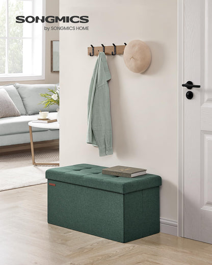 SONGMICS MAZIE Collection - 30 Inches Folding Storage Ottoman Bench, Ottoman Foot Rest, End of Bed Bench, Storage Chest, Load 660 lb, for Living Room, Bedroom, Entryway, Dark Gray ULSF47K