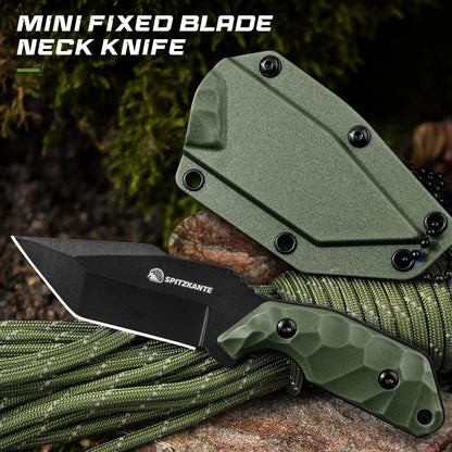 Neck Knife with Sheath and Necklace X-TAN-K, Horizontal Carry Knife with Full Tang Tanto 5Cr14MoV Steel Blade, Khaki ABS Handle, EDC, Outdoor, Camping & Hiking