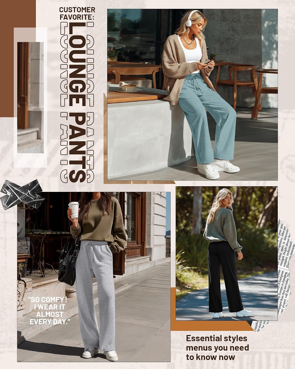 Neer 3 Pack Women's Baggy Sweatpants with Pockets, Wide Leg Yoga Pants Cozy Thick Lounge Pants Drawstring Casual Loose Jogger