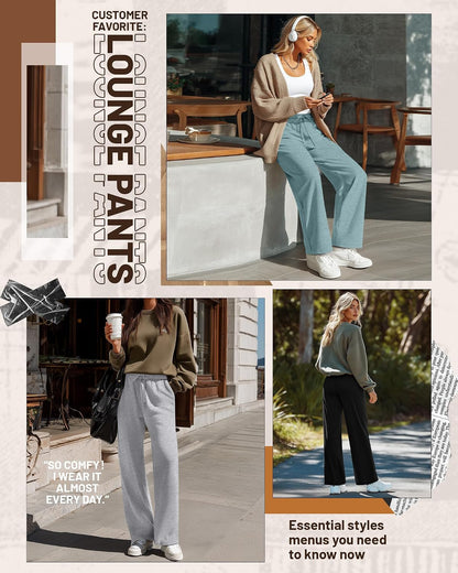 Neer 3 Pack Women's Baggy Sweatpants with Pockets, Wide Leg Yoga Pants Cozy Thick Lounge Pants Drawstring Casual Loose Jogger