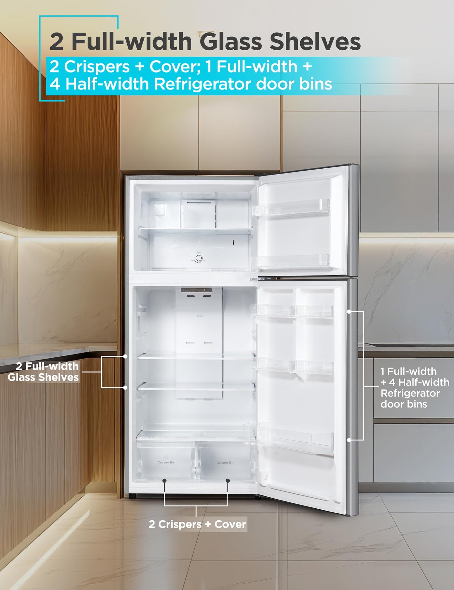 BLACK+DECKER 16.4 Cu. Ft. Top Mount Refrigerator with Freezer, 2 Door Refrigerator with Top Freezer and Separate Temperature Controls, Auto Defrost, BR1640KW, White