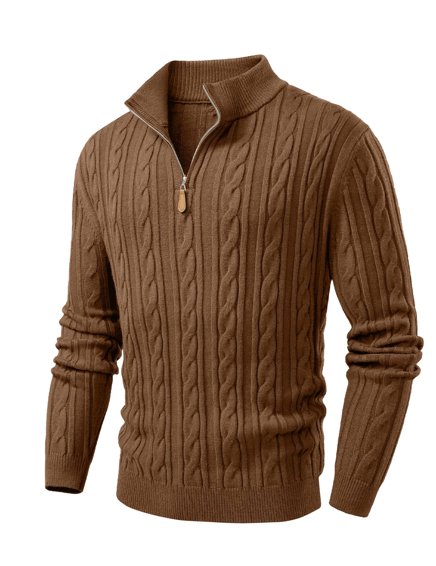 JMIERR Men's Quarter Zip Pullover Sweater Cable Knit Casual Stand Collar Texture Knitted Sweaters