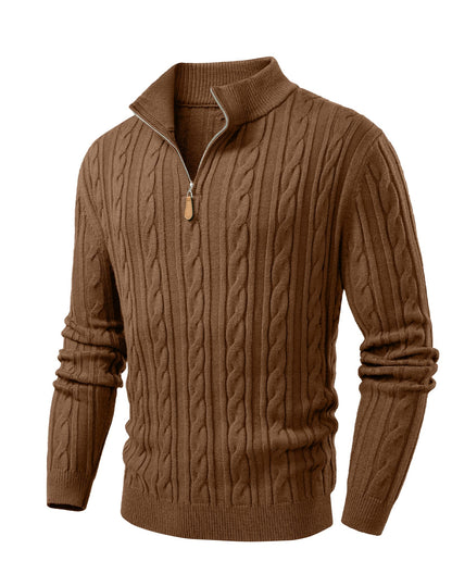 JMIERR Men's Quarter Zip Pullover Sweater Cable Knit Casual Stand Collar Texture Knitted Sweaters
