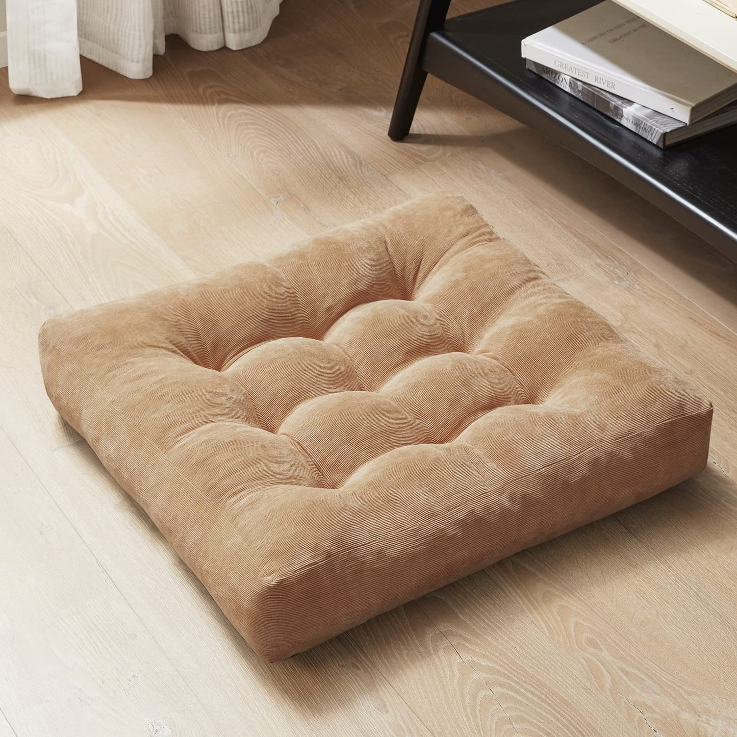 Meditation Floor Pillow Set of 2, Round Large Pillows Seating for Adults, Tufted Corduroy Cushion for Living Room Tatami, Beige 22 Inch