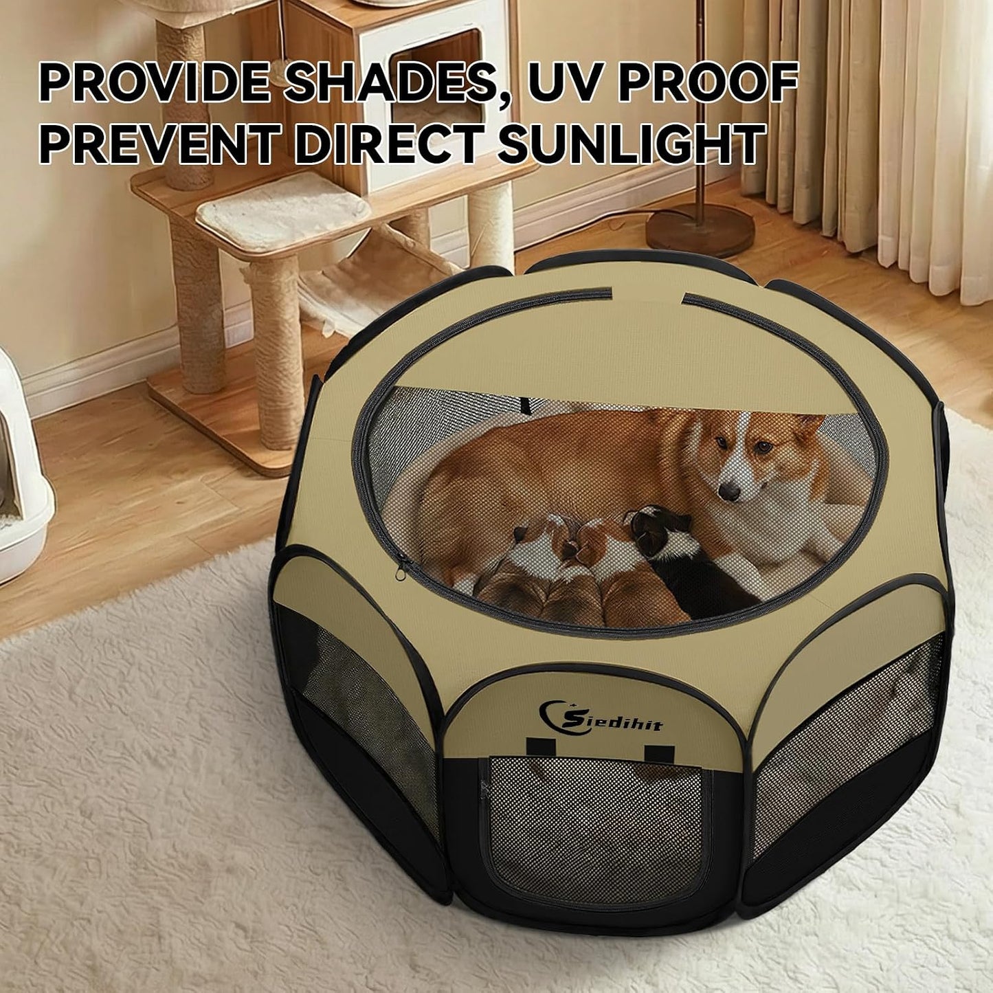 Siedihit Dog Cat Playpen, Puppy Pet Playpen Indoor for Small Dog Crate Tent Cage Outdoor, Portable Pop Up Dogs Enclosure Kennel with Carrying Case for Dogs/Cats/Rabbits(Grey, Small