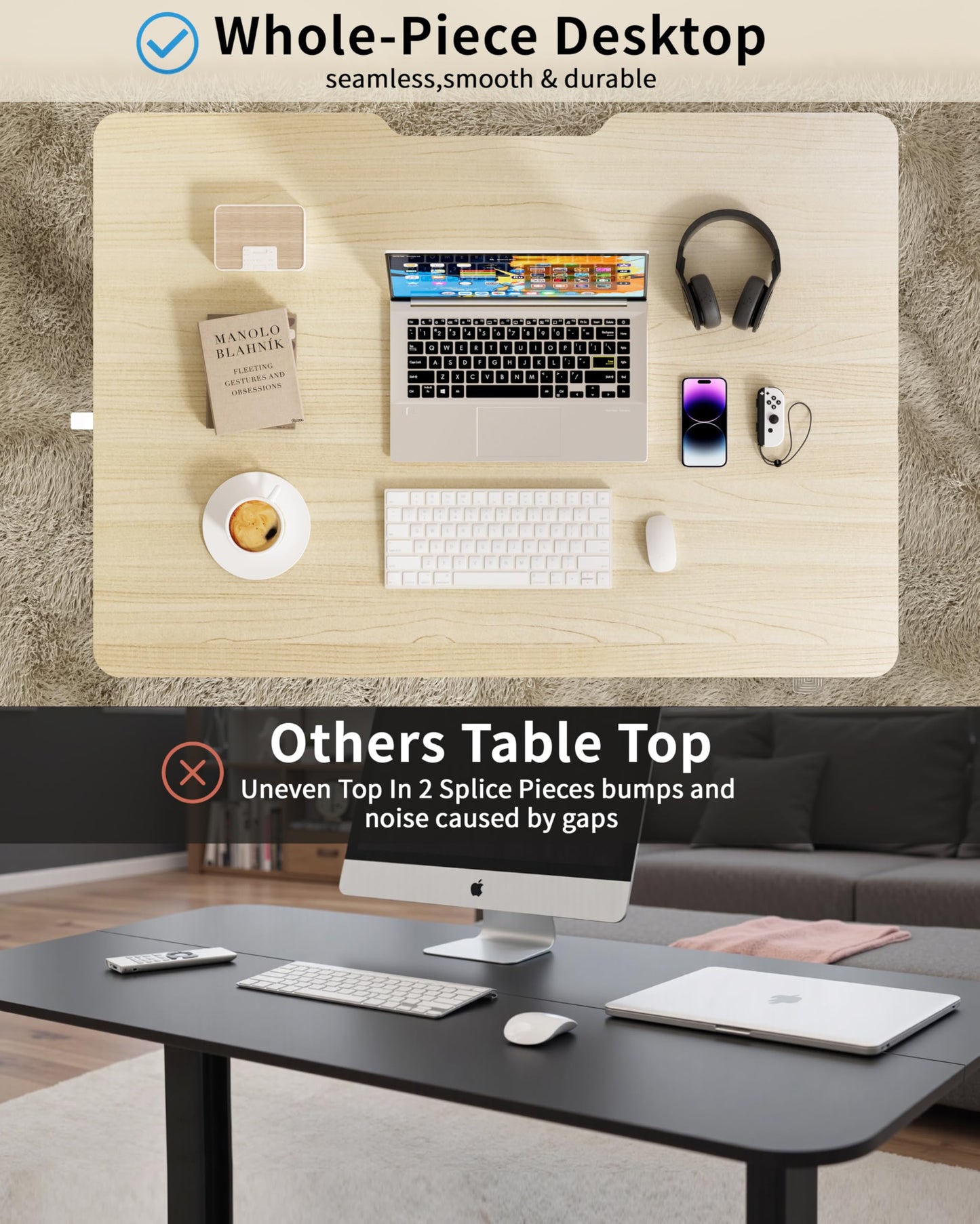 Okin Small Electric Standing Desk, 36" x 24" Whole Piece Height Adjustable Desk, Oak Sit to Stand Computer Workstation with Wheels for Home Office