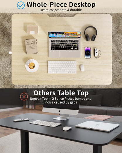 Okin Small Electric Standing Desk, 36" x 24" Whole Piece Height Adjustable Desk, Oak Sit to Stand Computer Workstation with Wheels for Home Office