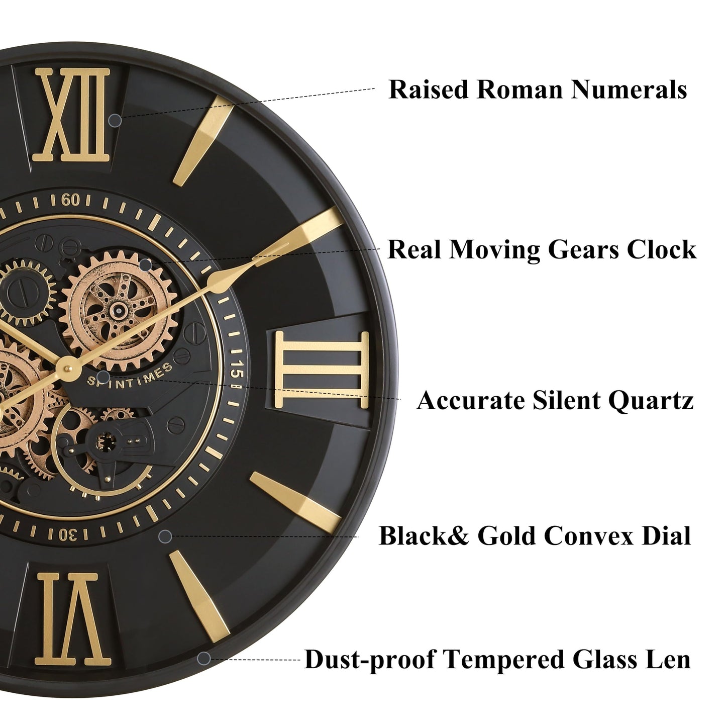 CLXEAST Mid Century Minimalist Modern Wall Clocks,24 Inch Wall Clock with Moving Gears, Large Cream Gold Wall Clocks for Living Room Decor,House Warming Gifts New Home