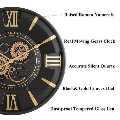 CLXEAST Mid Century Minimalist Modern Wall Clocks,24 Inch Wall Clock with Moving Gears, Large Cream Gold Wall Clocks for Living Room Decor,House Warming Gifts New Home