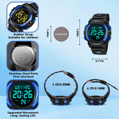 Kids Watch,Boys Watch for 3-15 Year Old Boys,Digital Sport Outdoor Multifunctional Chronograph LED 50 M Waterproof Alarm Calendar Analog Watch for Children with Silicone Band,Kids Gift