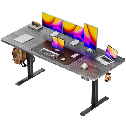 Huuger 55 x 28 Large Electric Standing Desk, Height Adjustable Computer Desk, 27.6" Deep Desktop, Stand up Gaming Office Table with 2 Hooks, 3 Preset Heights, for Home Office, Black