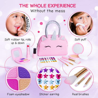 Kids Real Makeup Kit with Pink Unicorn Purse, Non Toxic Washable Make Up Set - Unicorn Toys for Girls Age 4-6, 5 Year Old Girl Birthday Gift Ideas, Toddler Little Girl Gifts 3 4 5 6 7 8 9 10 Years Old