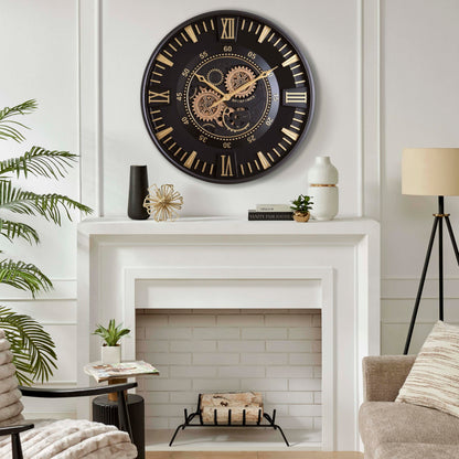 CLXEAST Mid Century Minimalist Modern Wall Clocks,24 Inch Wall Clock with Moving Gears, Large Cream Gold Wall Clocks for Living Room Decor,House Warming Gifts New Home